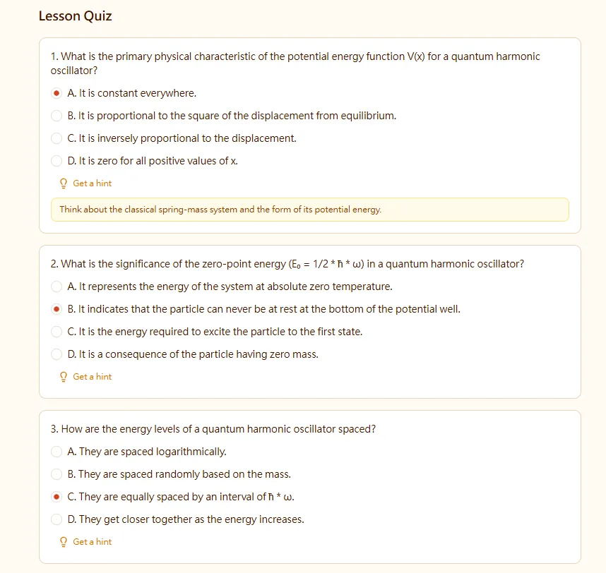 Quiz and exam interface
